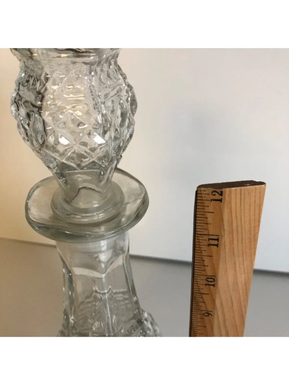 Vintage Pressed Glass Decanter Bottle with Stopper Diamond Cut Pattern